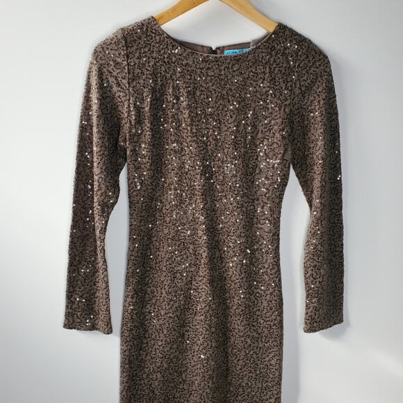 Alice + Olivia Nala Sequined Dress in Chocolate (Brown) Knee Length Classy - Picture 11 of 12